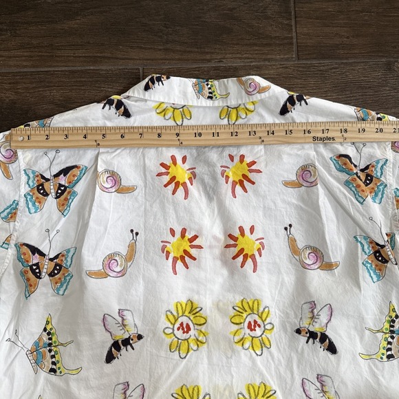 Tsumori Chisato Men M Camp Shirt Floral Butterfly Snail Print Short Sleeve White - Picture 8 of 9